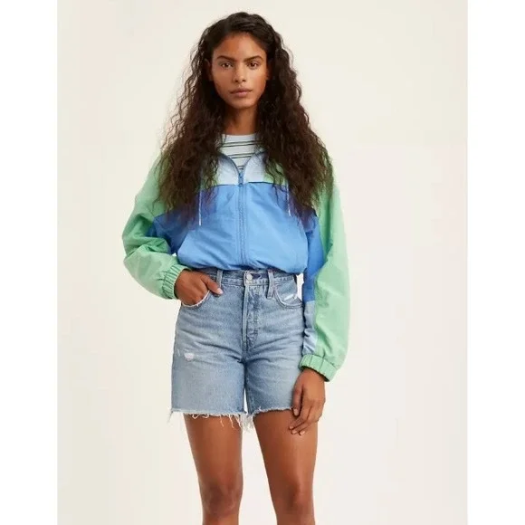 Levi's 501 Mid Thigh Denim Shorts Women's 28 High Rise Button Fly Light Wash - Picture 1 of 7